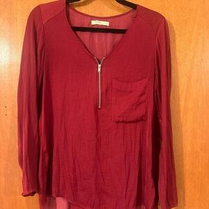 Bershka Deep Red V-Neck Blouse